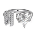 Adjustable S925 silver ring featuring letter H and heart-shaped sparkling zircon stone - Silver Letter H