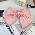 Pink satin oversized bow hair clip with smooth glossy finish and premium texture - Snow Tooth Pink (Duckbill Clip)