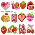 Set of 12 cute strawberry embroidered patches for kids' clothing and DIY sewing crafts - Strawberry Theme Set