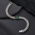 Luxurious silver Cuban chain necklace with emerald green butterfly and zircon stones - Bracelet 8 inch (20cm) / Silver
