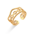 Three-layer braided hollow opening ring in 18K gold finish with adjustable petals design - Adjustable Open / Chain Wave Bead Three-layer Open Ring