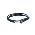 Detail of dark blue braided Milan rope bracelet with silver anchor clasp on white background - Hammerhead Shark / Teal