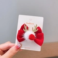 Fermaglio natalizio con fiocco in velluto rosso, corna glitterate e morbidi pompon - Fiocco Rosso con Corna e Pompon