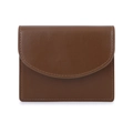 Minimalist brown leather card holder featuring a sleek flap design and tonal stitching - Coffee