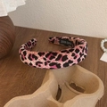 Pink leopard print padded sponge headband with a soft fabric texture and handmade label - Small Leopard Rose Pink