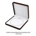 Coffee brown velvet necklace box with white lining for pearl jewelry sets, size 19x19x4cm - Rounded Velvet/19x19x4cm / Coffee