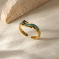 18K vergoldeter offener Ring mit grünem Emaille-Inlay und Wellendesign-Detail - Gold Grün Emaille Welle Stil (G11206939)