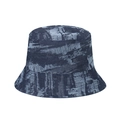 Unisex distressed denim bucket hat featuring frayed edges and vintage washed finish - Navy Blue
