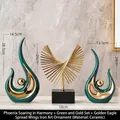 Modern 3-piece ceramic art decor set with gold accents for home entrance display - Phoenix Set Green Gold 3-Piece (with Iron Golden Eagle)