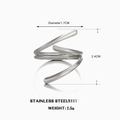 Minimalist silver stainless steel spiral open ring with crossover wrap design - Silver
