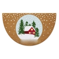 Detail of half-round Christmas coir doormat with red cottage and Happy Holidays print - 40*60cm / Christmas Mat-7 (Half-round)