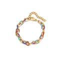 Colorful enamel cross chain bracelet in gold finish with multi-color links and lobster clasp - Colorful Enamel Thick Bracelet (SL-146J)