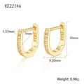 S925 sterling silver gold plated U-shaped huggie earrings with cubic zirconia 10mm height - 7mm / Gold