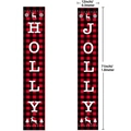 Dettaglio degli striscioni natalizi Holly Jolly a quadri rossi con misure di 180x30 centimetri - MC13 Rosso Nero Plaid Holly Jolly