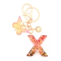 Resin letter X keychain with pink yellow butterfly and gold lobster clasp decoration - Letter X