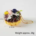 Chocolate donut keychain with cream, blueberry, and lemon charm on gold chain - Gold Bead Chain / Black Blueberry Style