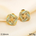 Crossed gold stainless steel knot earrings with light blue enamel and sparkling crystals - Style G Gold (KE115087-K)