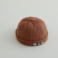 Close-up of brown cotton Miki Hat featuring cute animal embroidery of dog, panda, and bear - 48-50cm(6 Months-2 Years) / Caramel color