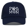 Cappellino trucker in cotone blu scuro con ricamo DOG MOM e rete traspirante sul retro - Blu navy