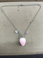 Silberne Kugelkette mit Erdbeer-Anhänger und bunten Schmucksteinen für Damen - Rosa Erdbeer-Herz-Zirkonia-Halskette (WN2306)