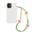 Détail de dragonne de téléphone avec perles vertes et cœurs roses sur une coque blanche - Style Cœur Vert (SZ-A240039C)