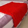 Handmade chunky knit chenille throw blanket in vibrant red, thick and soft texture - 25*100cm / Red