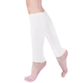 Creamy white ribbed knit leg warmers for women in a cozy flared boot cover style - One Size / White