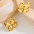 Titanium steel golden bow earrings with diamond accents and 18k gold plating finish - Gold Bowknot Stud Earrings