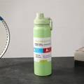 Light green stainless steel insulated sports bottle with carry handle and vacuum seal - Green