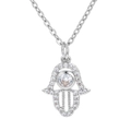 Zilveren Hamsa-hand ketting met pavé gezette zirkoon en centraal kristal op O-ketting - Platina
