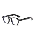 Classic round black sunglasses with silver rivet accents and blue light filter lenses - Black Frame Anti-blue Light