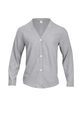 Detalle de una chaqueta de punto gris claro de manga larga con cuello en V y botones - S / Gris