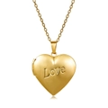 Polished 316L stainless steel gold heart locket necklace with Love engraving - With Necklace / Gold