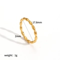 Detail view of 18K gold plated stainless steel ring showing 17.8mm inner diameter and 2mm width - Olive Rice Grain Texture Style (TR4440)