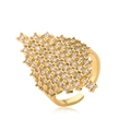 Elegant gold leaf ring with micro-pave cubic zirconia crystals and adjustable open band - Adjustable Open / Rhinestone Pave Leaf Shape (CE00839YH)