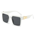 Retro square oversized white sunglasses with dark lenses and gold M-metal hardware - White Frame Gray Lens