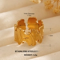 Adjustable 18K gold plated ginkgo leaf ring in stainless steel with 1.7cm inner diameter - Wrap-around Feather Leaf Style (777)