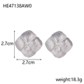 Detailed view of square silver stud earrings featuring a textured woven lattice pattern - Large Square Cross Weave Style (HE47138AW0)