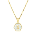Collar de acero inoxidable chapado en oro 18K con colgante hexagonal de nácar y letra S - Con cadena / Letra Blanca S