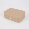 Champagne gold leather jewelry box with double-layer design and metal snap closure - Gold