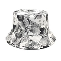 Detail of cotton canvas bucket hat with traditional black fan and floral pattern print - White