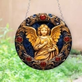 Christmas angel relief round ornament with golden baroque patterns and hanging chain - Vintage Angel-Gem Decor