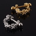 Golden and silver stainless steel ear studs with cubic zirconia flower and crown accents - NO 10