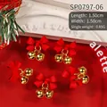 Lazo rojo con campanas doradas para uñas, decoración de manicura navideña de 1,5cm - Lazo Rojo + Campana Dorada