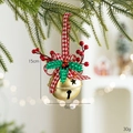 Golden Christmas bell ornament with red plaid ribbon and holly berry decorations - Round with Bells / Gold