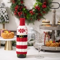 Christmas knitted wine bottle cover, red white striped holiday table decoration gift. - Knitted Snowflake Wine Bottle Cover