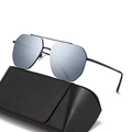 Lunettes aviateur homme à verres miroirs argentés avec monture noire et étui en cuir - Monture Bleue Verres Miroir Argent