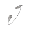 Silver open bracelet with frosted butterfly wings and sparkling zircon stone accents - Feather Rhinestone / White K/Silver