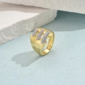 Modern wide gold-plated ring with triple rows of sparkling clear zircon stones - Gold Triple Row Pave Rhinestone Style (JZ0049-4)