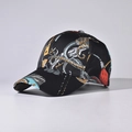 Detail of satin baseball cap featuring intricate classical chain and crest pattern prints - Adjustable / Black